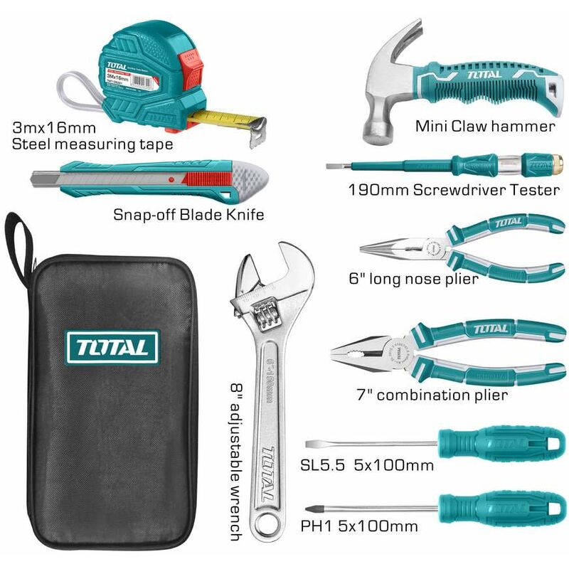 foto del prodotto set giraviti pinze a accessori con trousse da 9pz.