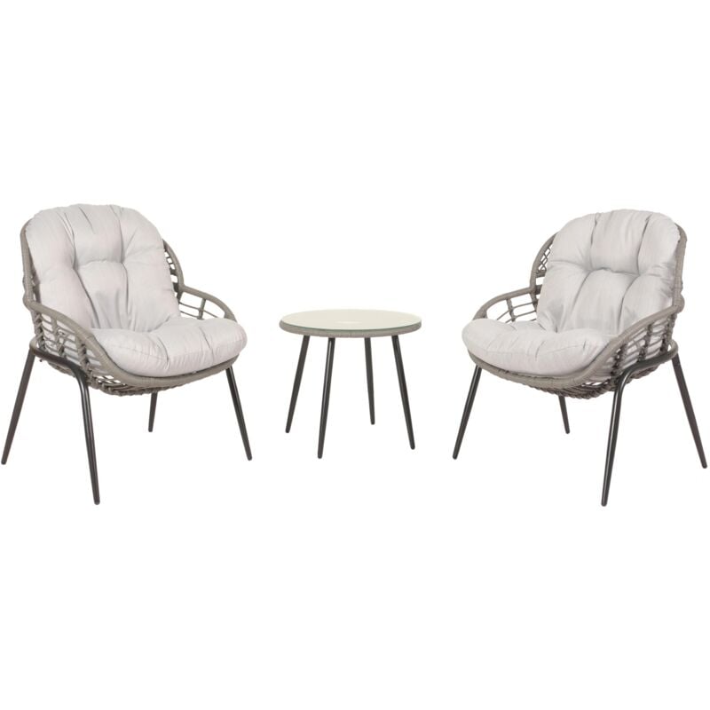 foto del prodotto set in poly rattan hhg 952, salotto da balcone giardino salottino con tavolino, grigio, cuscini grigio chiaro