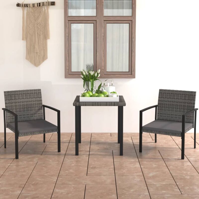 foto del prodotto set in rattan da giardino con tavolo e 2 eleganti sedie vari colori disponibili colore grigio