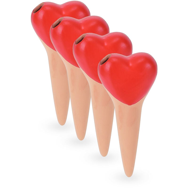 foto del prodotto set irrigazione a goccia, 4 coni per piante in vaso e fioriere, innaffiatori 70 ml, argilla, terracotta rosso relaxdays