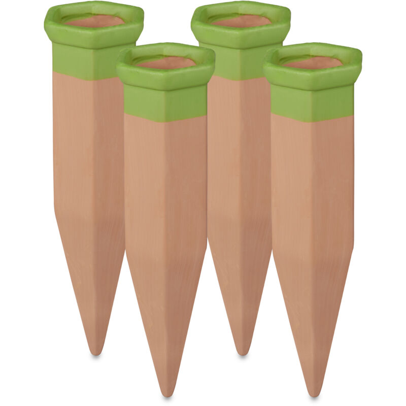 foto del prodotto set irrigazione a goccia, set da 4 coni per piante, innaffiatoio per bottiglie da 1,5 litri in pet, terracotta relaxdays