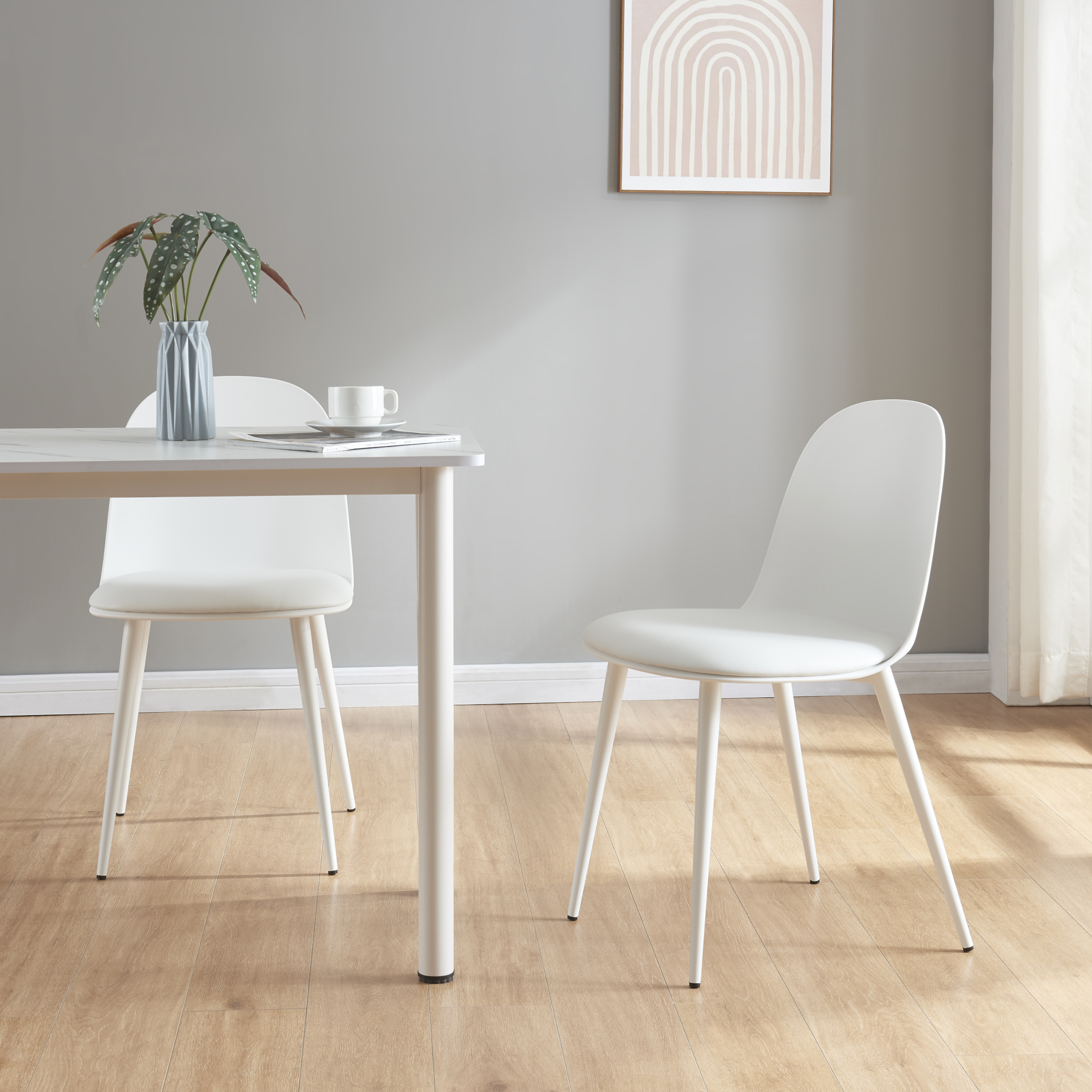foto del prodotto set kangasala di 2 sedie da sala cuscino similpelle bianco en.casa 