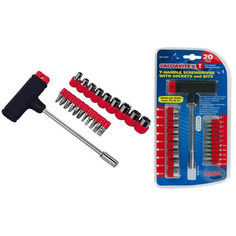 foto del prodotto set kit cacciaviti inserti intercambiabili con manico a t 21pcs 21 pezzi trade shop traesio
