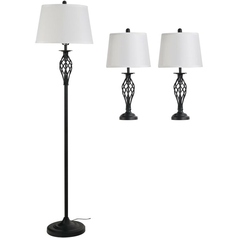 foto del prodotto set lampada da terra e 2 lampade da tavolo in metallo e27 nero e bianco