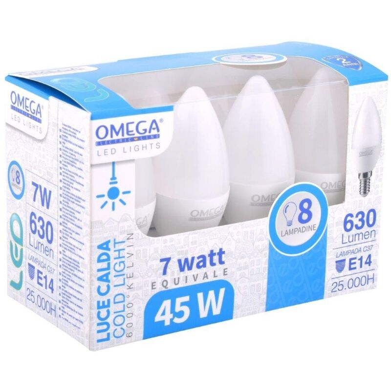 foto del prodotto set lampadine led candela 8pz 6000k 630lm e14
