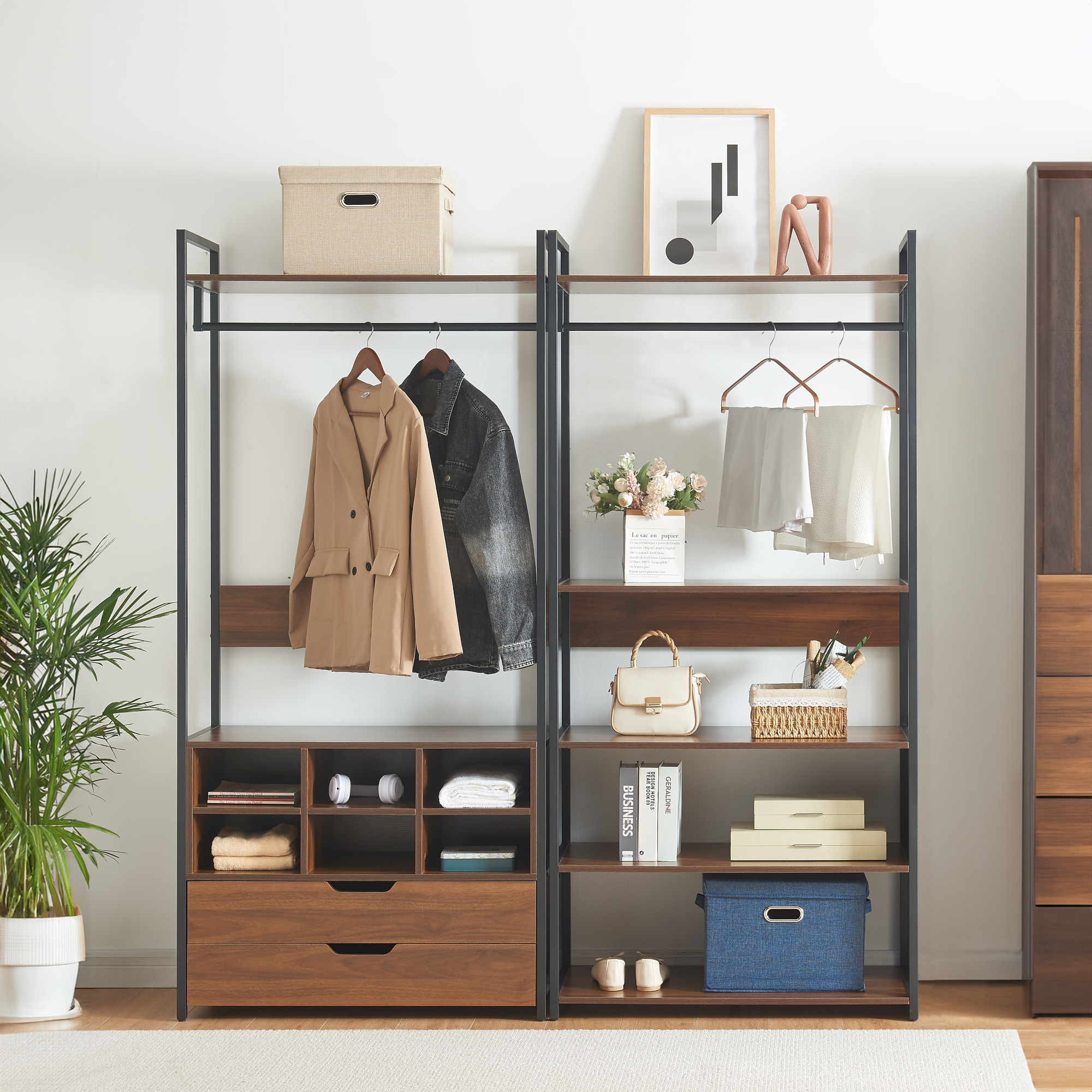 foto del prodotto set larem 2 mobili organizzatori guardaroba 168 cm set c nero effetto noce en.casa 