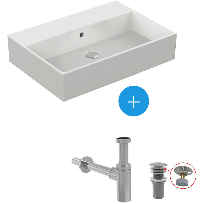 foto del prodotto set lavabo 60x42cm piletta click clack sifone lavabo, cromo k077801 set ideal standard