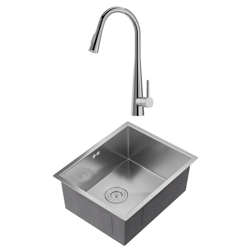 foto del prodotto set lavandino 55 x 45 cm soela rubinetto con doccino rona acciaio inox grigio e cromato