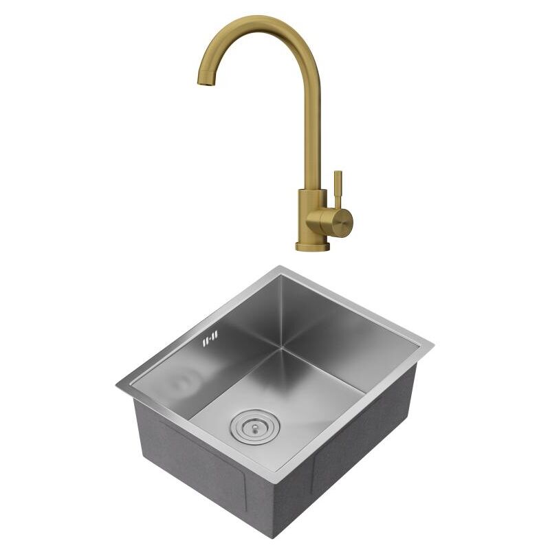 foto del prodotto set lavandino 55 x 45 cm soela rubinetto romily in acciaio inossidabile dorato