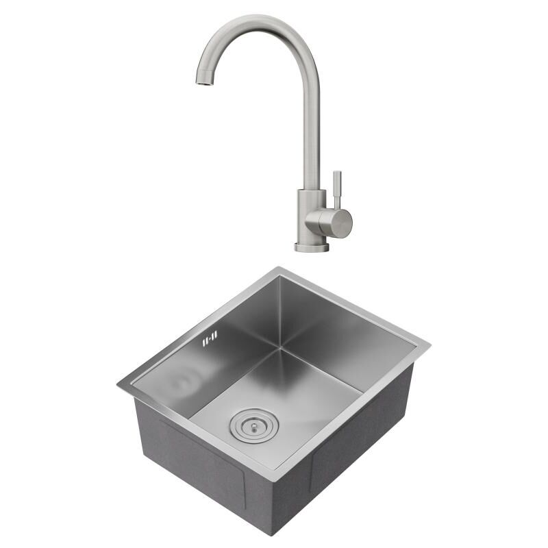 foto del prodotto set lavandino 55 x 45 cm soela rubinetto romily in acciaio inossidabile grigio