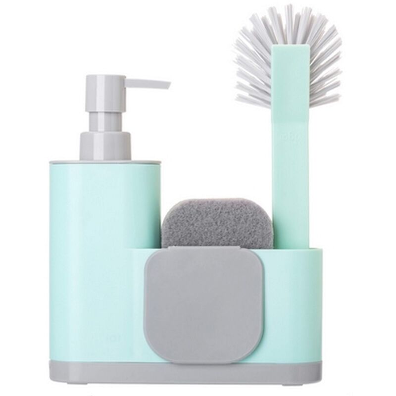 foto del prodotto set lavello spugna, spazzola, spatola e dosatore di sapone 18,5 x 5 x 26 cm monoblocco serbatoio da 350 ml no stripe colore turchese
