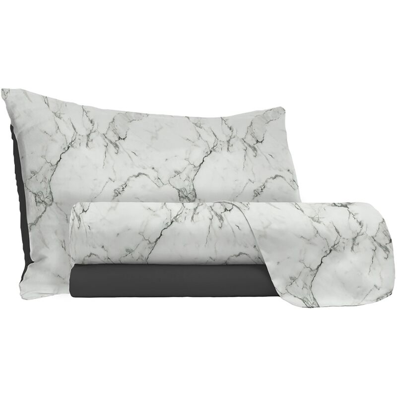 foto del prodotto set lenzuola 1 piazza e mezzo sopra sotto e federe in microfibra marble