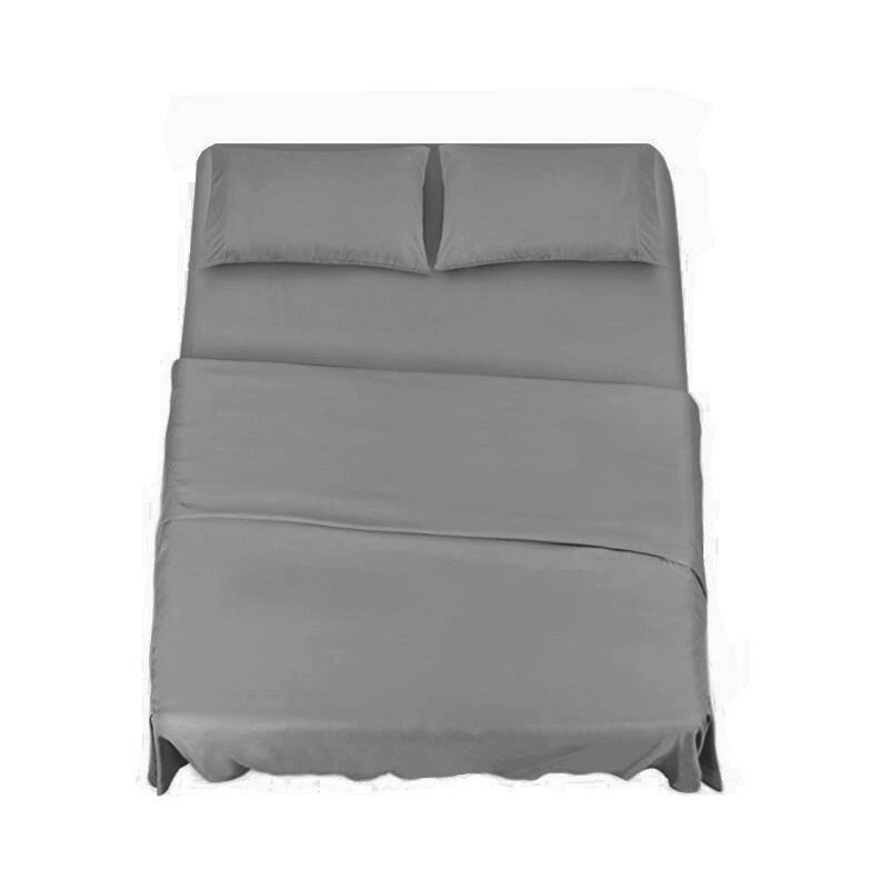 foto del prodotto set lenzuola completo letto matrimoniale grigio, lenzuolo sotto con angoli lenzuolo sopra 2 federe klulk