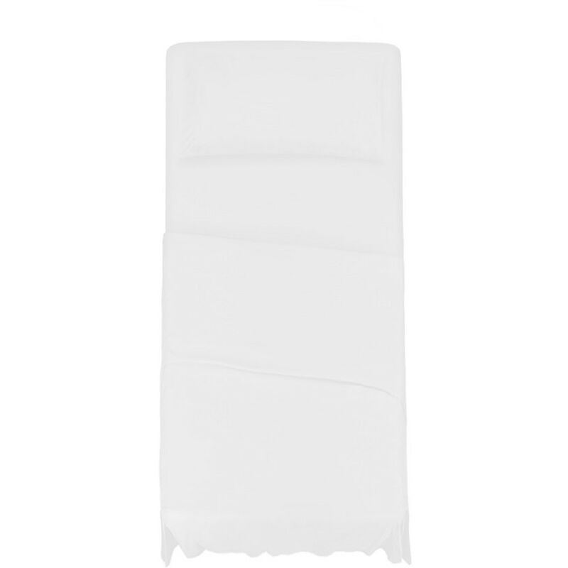 foto del prodotto set lenzuola completo letto singolo bianco, lenzuolo sotto con angoli lenzuolo sopra federa 100 cotone klulk