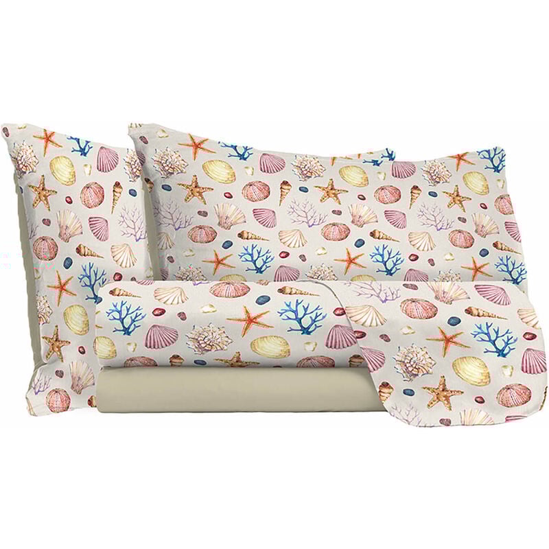 foto del prodotto set lenzuola matrimoniale con stampa sopra sotto e federe marea