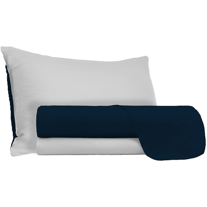 foto del prodotto set lenzuola sopra sotto e federe doubleface blu scuro grigio chiaro 1 piazza e mezzo