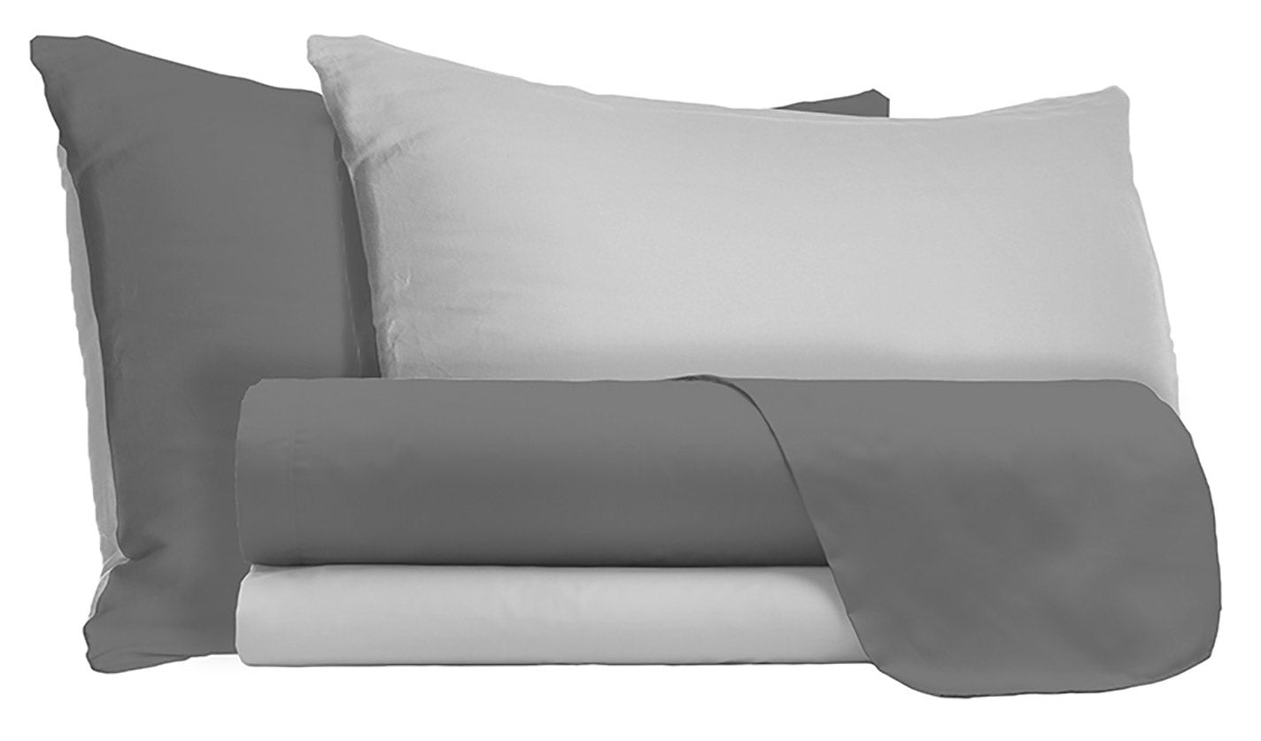 foto del prodotto set lenzuola sopra sotto e federe doubleface grigio chiaro fumo matrimoniale