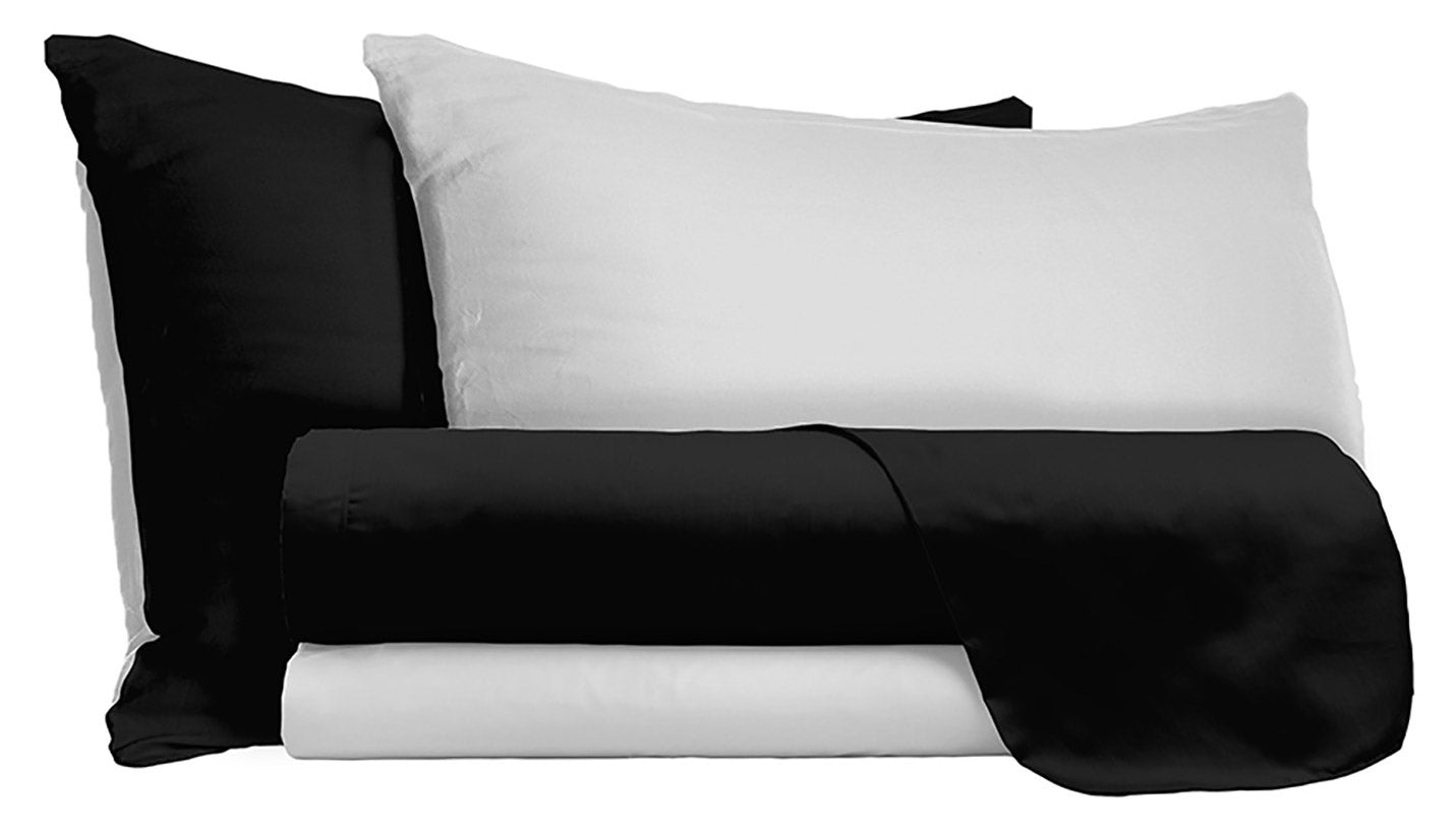 foto del prodotto set lenzuola sopra sotto e federe doubleface nero grigio chiaro matrimoniale