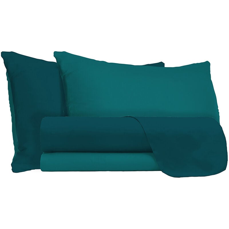 foto del prodotto set lenzuola sopra sotto e federe doubleface verde petrolio verde bottiglia matrimoniale