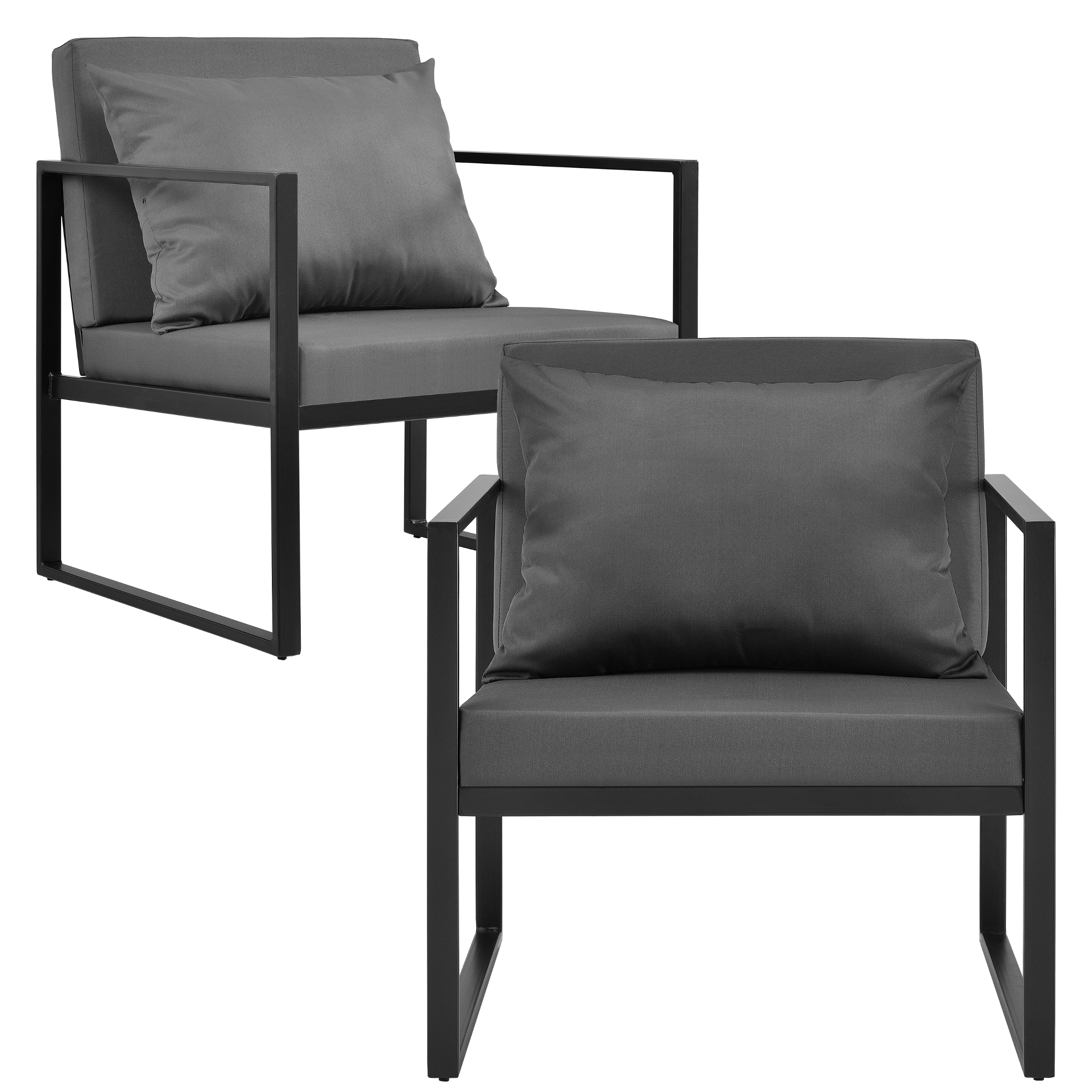 foto del prodotto set lerum di 2 poltrone da giardino sedie per esterno con cuscini nero grigio casa.pro