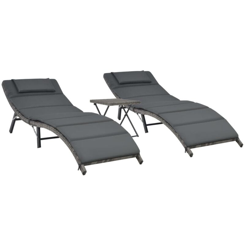 foto del prodotto set lettini da giardino 3 pz pieghevoli in polyrattan grigio