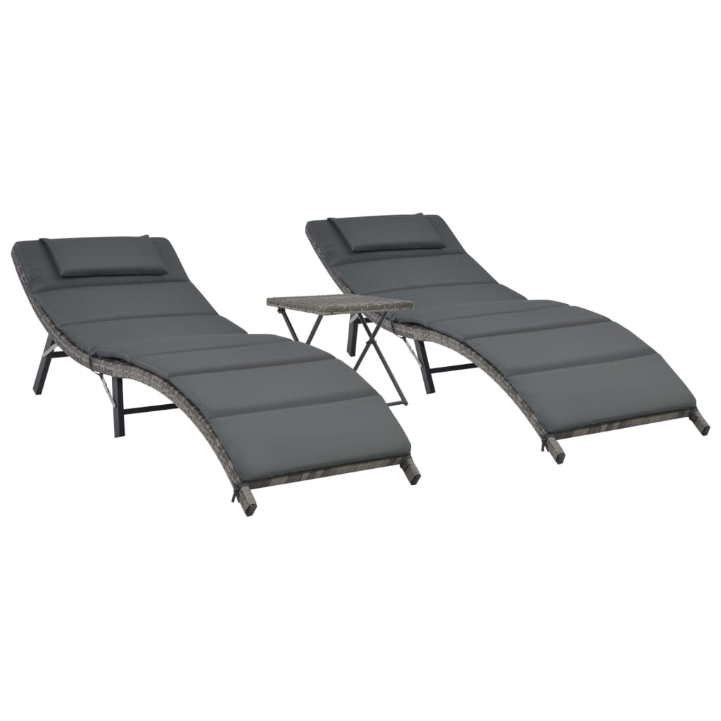 foto del prodotto set lettini da giardino 3 pz pieghevoli in polyrattan grigiocod mxl 70927