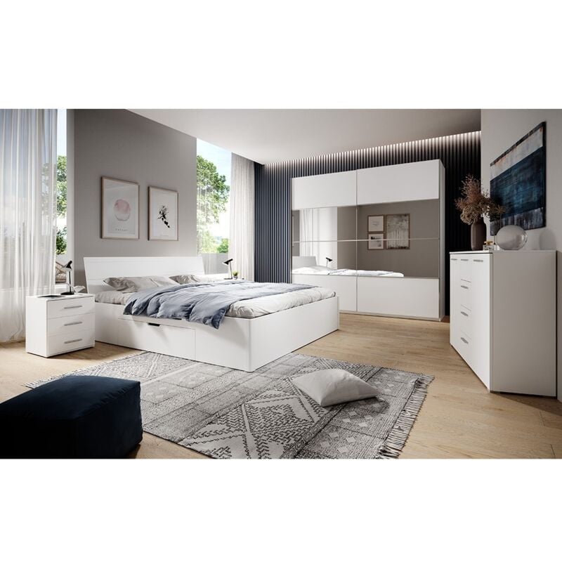 foto del prodotto set letto 180x200 e comodini collezione eos. colore bianco opaco.