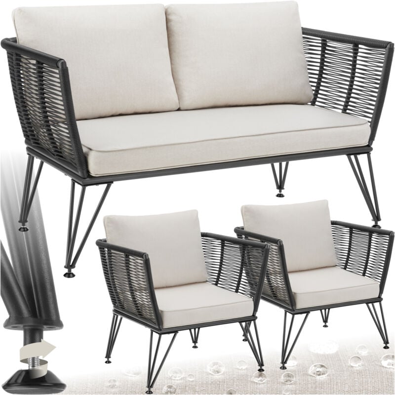 foto del prodotto set lounge da giardino sundo con design a corda con polyrattan set di sedute, mobili da giardino, mobili da giardino