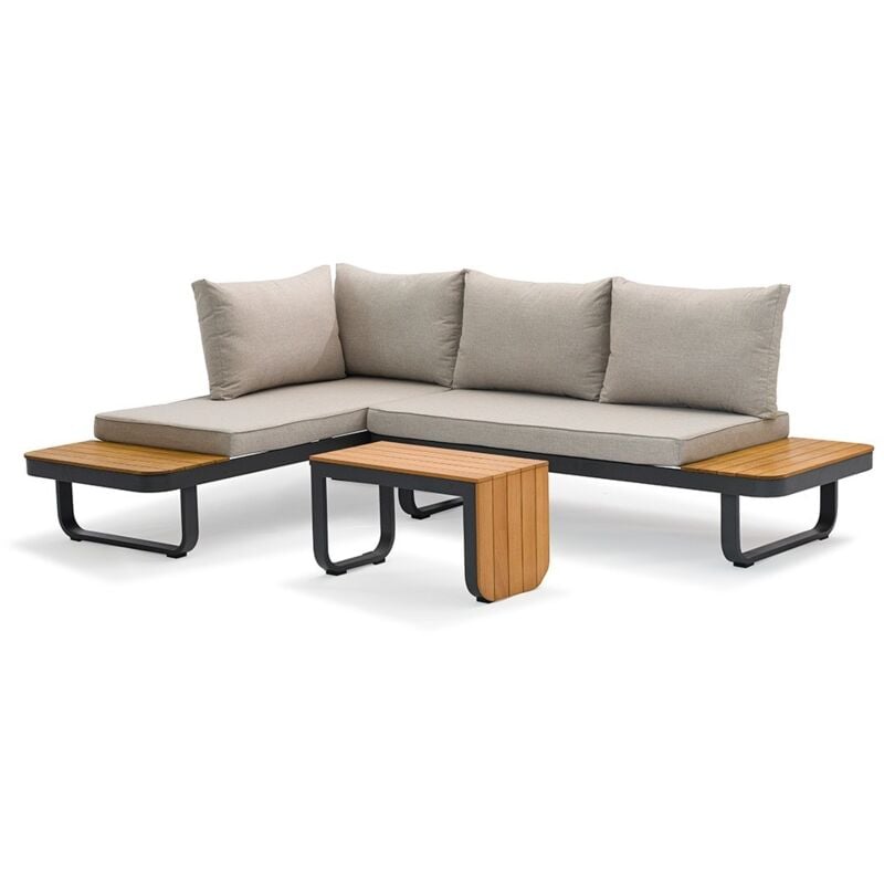foto del prodotto set lounge multifunzionale sens line samos taupe alluminio e legno d acacia