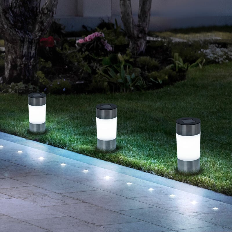 foto del prodotto set luci solari, luci a spina in acciaio inossidabile, luci per vialetti esterni, lampada solare, luce da giardino, led bianco caldo, pxa 6,3x23,5