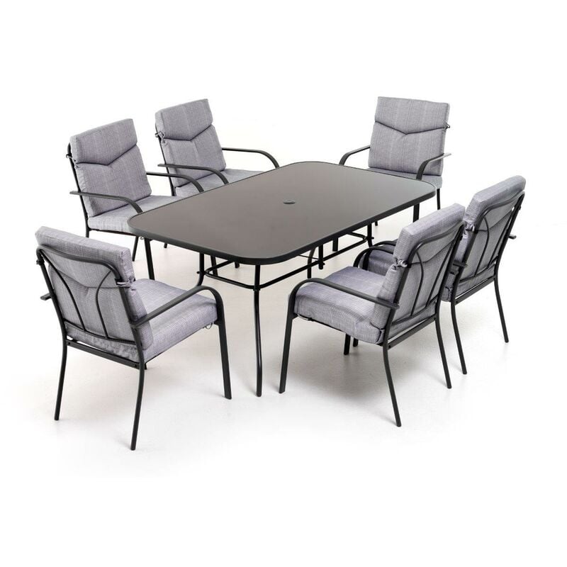 foto del prodotto set madagascar dining art. m0882 38 tavolo e 6 poltrone cuscini col. antracite