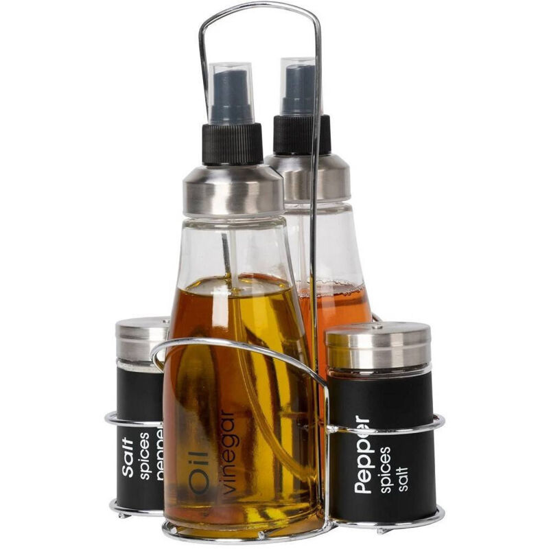 foto del prodotto set menage contenitori in vetro acciaio 4 pezzi con stand accessori per cucina - - trade shop traesio