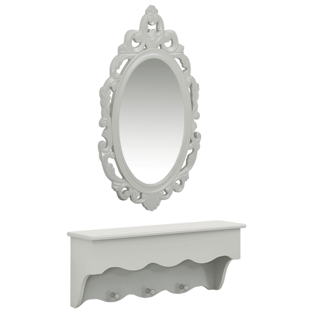 foto del prodotto set mensola da parete svuotatasche con ganci e specchio grigio
