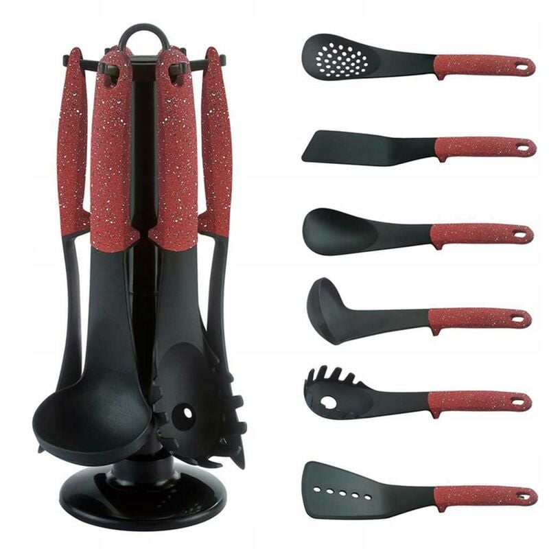 foto del prodotto set mestoli da cucina 7 pz resistenti al calore antiaderenti colore bordeaux