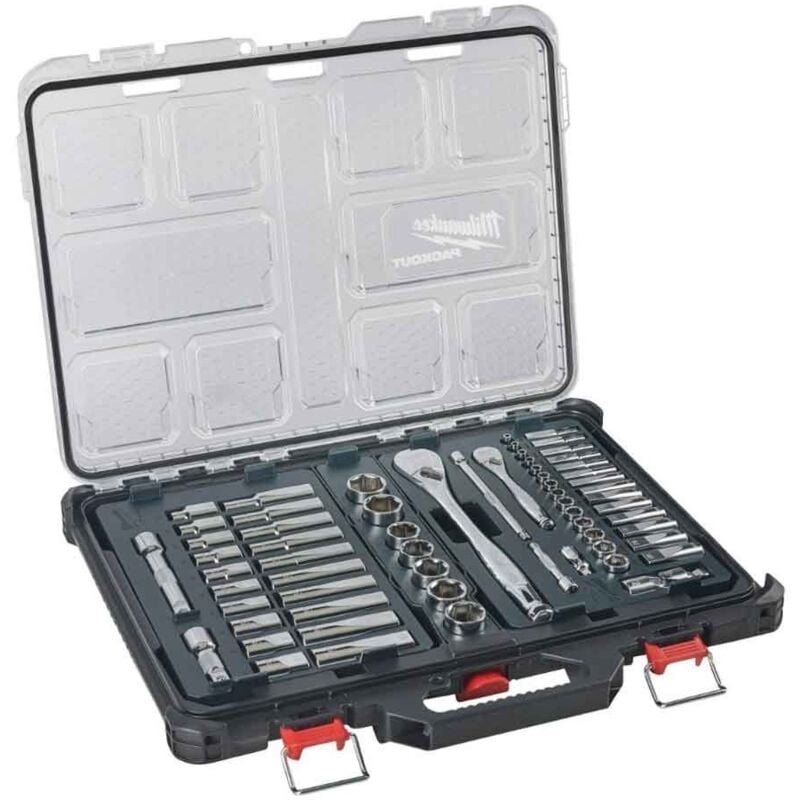 immagine 0 del prodotto set metrico di cricchetto e bussole da1 4 1 2 in packout organiser slim 63 pezzi milwaukee