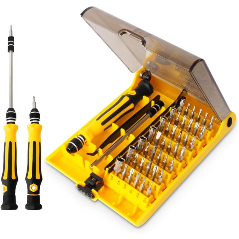 foto del prodotto set mini cacciaviti 45 in 1, set di strumenti con punta dentata, kit di cacciaviti di precisione piccoli con pinzette e asta di prolunga per