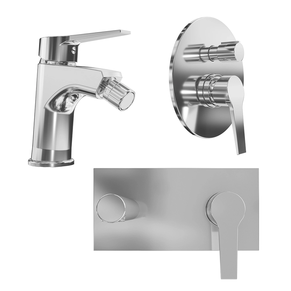 foto del prodotto set miscelatore lavabo ad incasso e bidet ed incasso doccia con deviatore in ottone cromato sophia