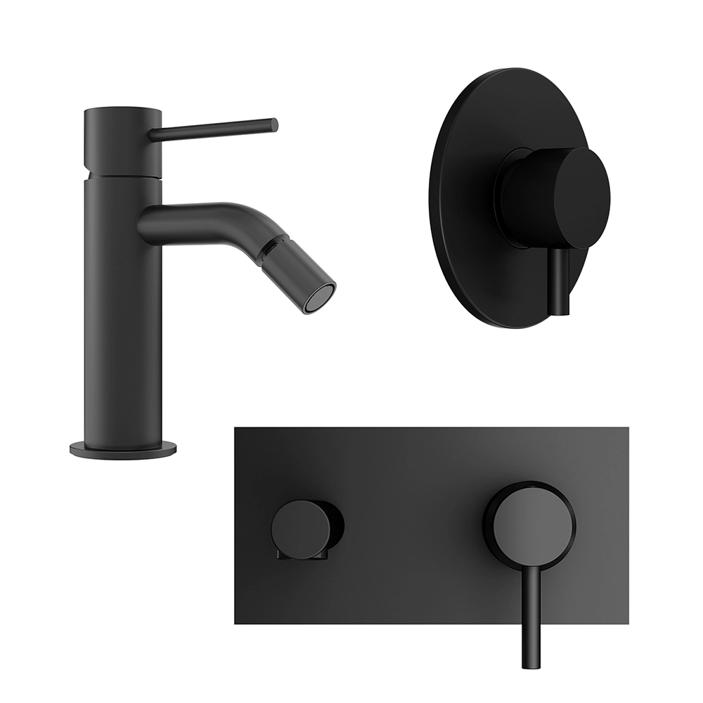 foto del prodotto set miscelatore lavabo ad incasso e bidet ed incasso doccia monocomando in ottone nero opaco katharine