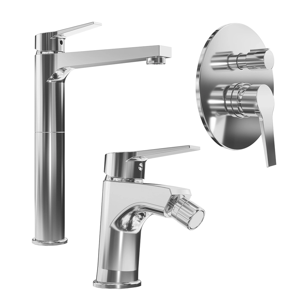 foto del prodotto set miscelatore lavabo alto e bidet senza scarico ed incasso doccia con deviatore in ottone cromato sophia