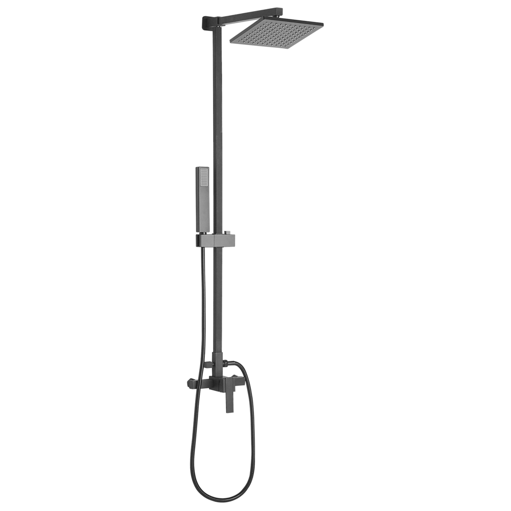 foto del prodotto set miscelatore moderno doccia a pioggia in ottone di colore nero opaco a parete funzionale