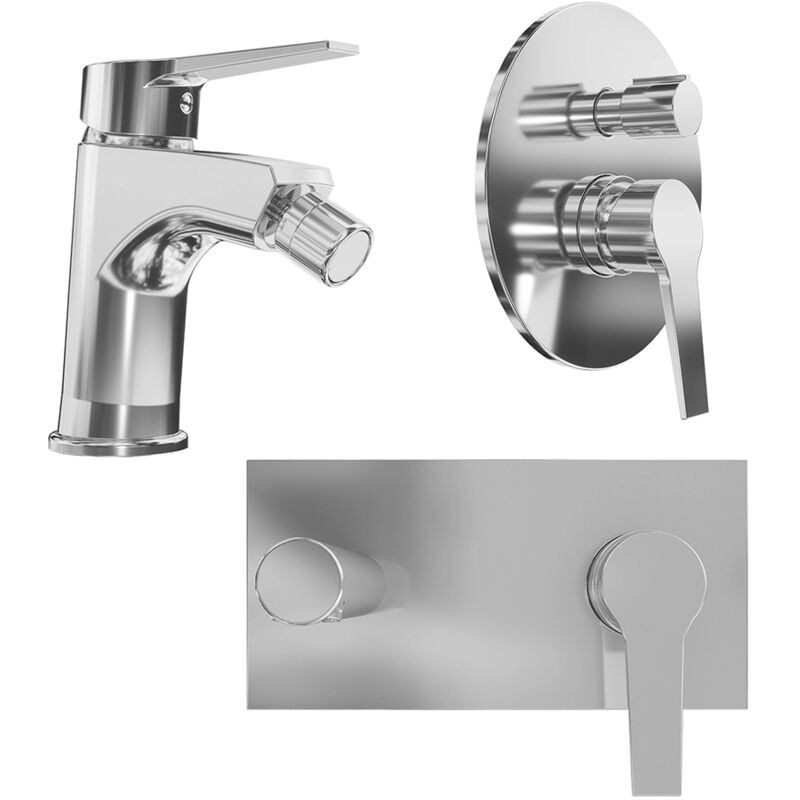 foto del prodotto set miscelatori con lavabo ad incasso e bidet ed incasso doccia con deviatore in ottone cromato mod. sophia
