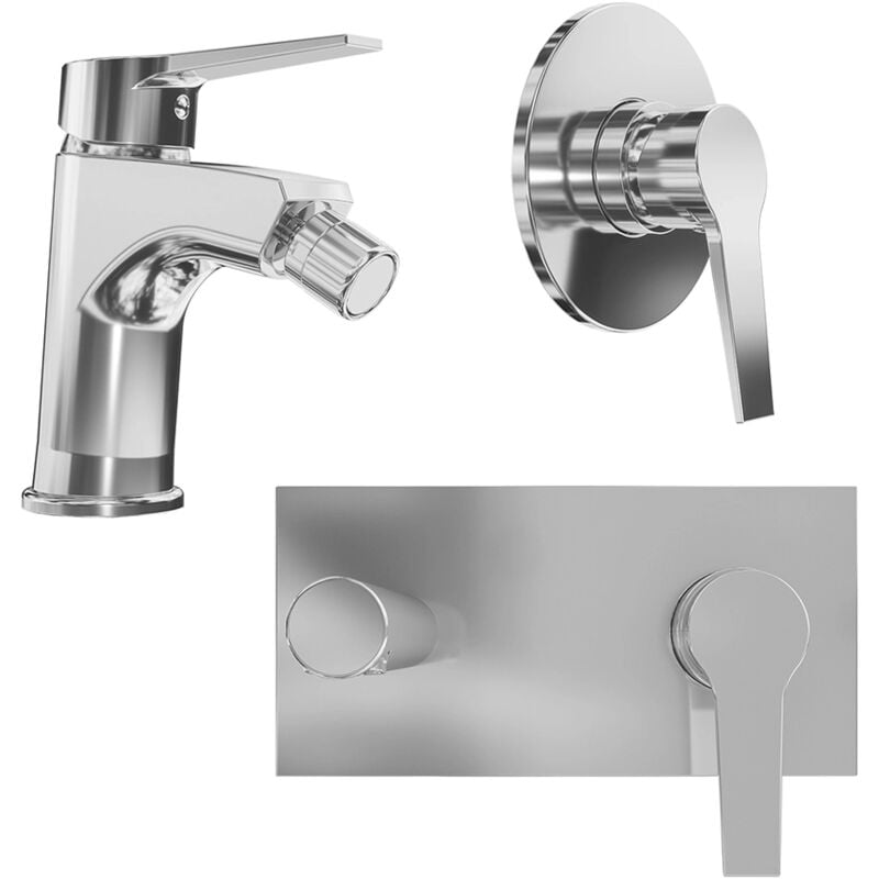 foto del prodotto set miscelatori con lavabo ad incasso e bidet ed incasso doccia monocomando in ottone cromato mod. sophia