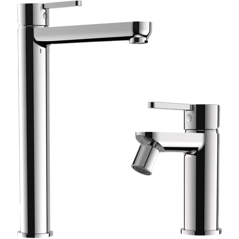 foto del prodotto set miscelatori con lavabo alto e bidet senza scarico in ottone cromato mod. virna