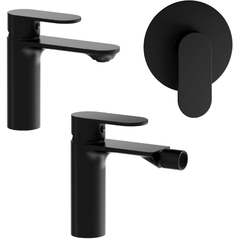 immagine 0 del prodotto set miscelatori con lavabo bidet senza scarico e incasso doccia monocomando in ottone nero opaco mod. kerry