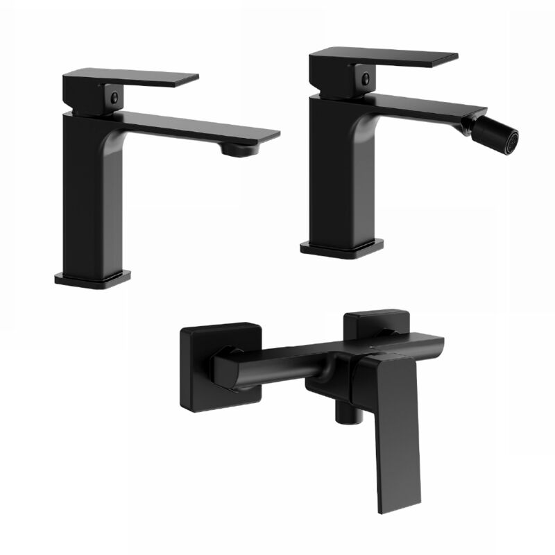foto del prodotto set miscelatori con lavabo, bidet senza scarico ed esterno doccia in ottone nero opaco mod. ingrid
