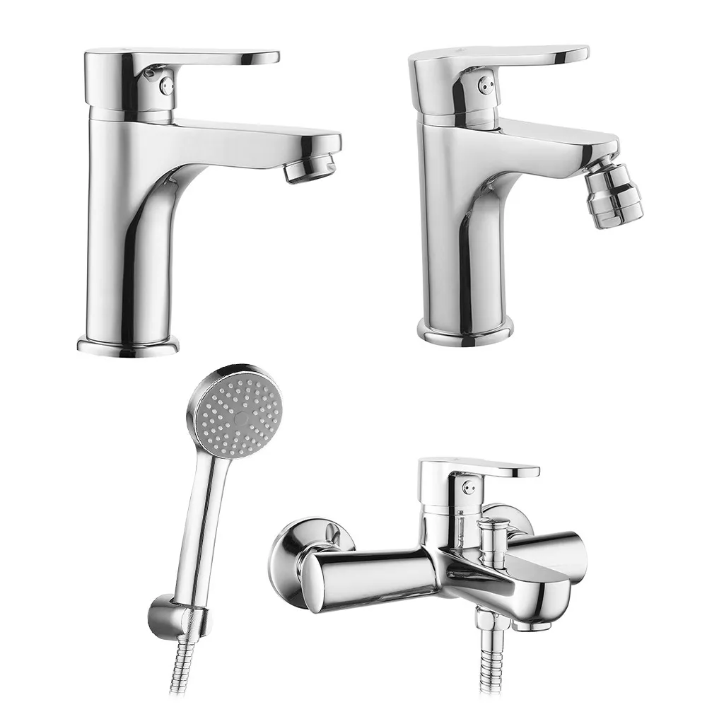 foto del prodotto set miscelatori cromati lavabo bidet e vasca con kit doccia paco