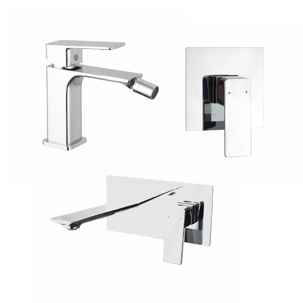 foto del prodotto set miscelatori lavabo ad incasso bidet senza scarico e incasso doccia monocomando cromato ingrid