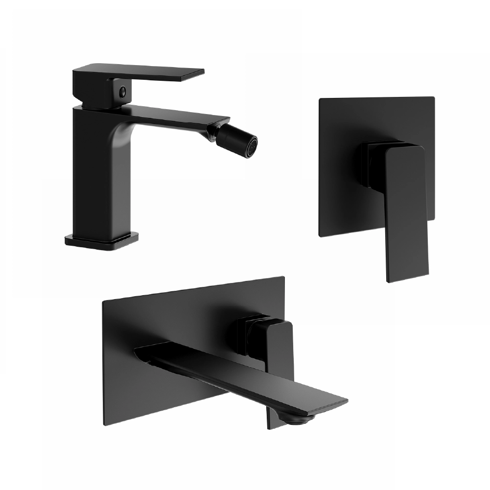 foto del prodotto set miscelatori lavabo ad incasso bidet senza scarico e incasso doccia monocomando nero opaco ingrid