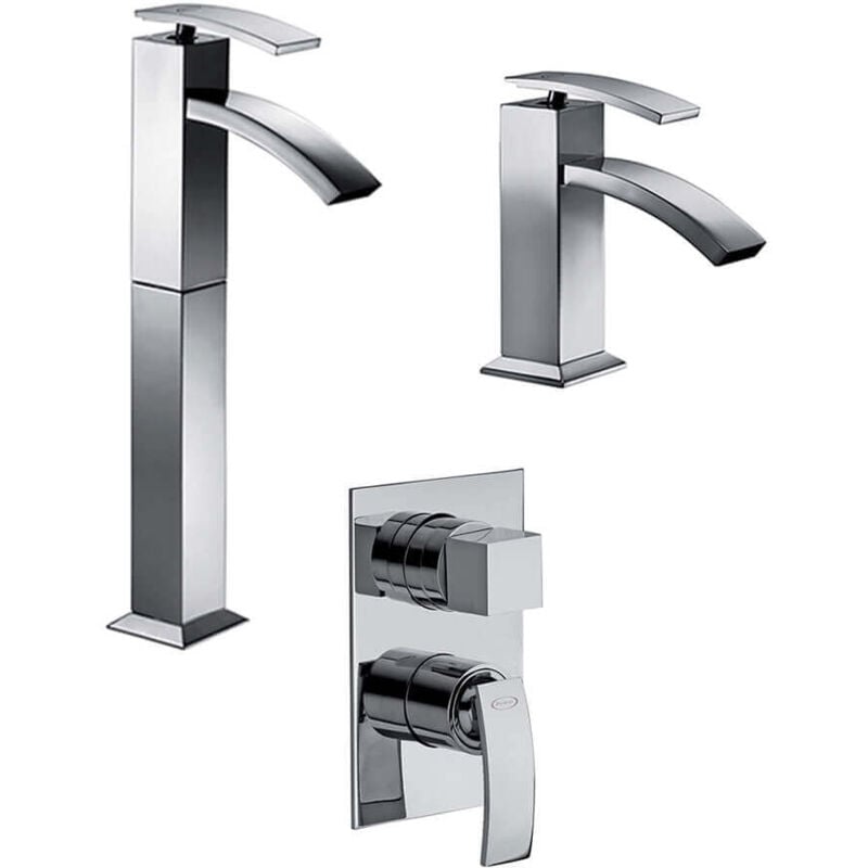 foto del prodotto set miscelatori lavabo alto bidet incasso doccia con deviatore jacuzzi rubinetteria glint ottone cromato