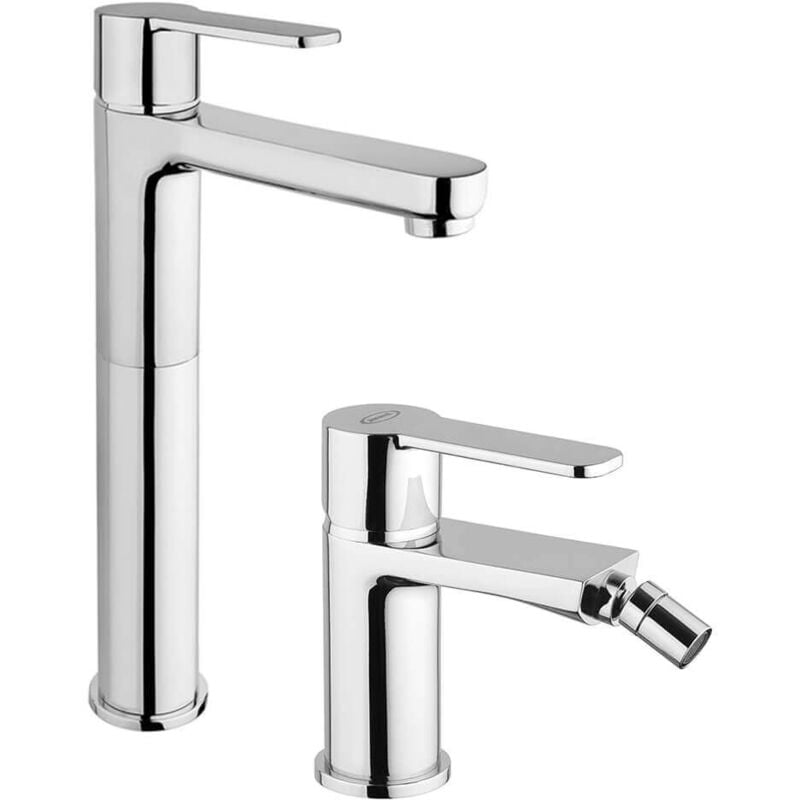 foto del prodotto set miscelatori lavabo alto bidet jacuzzi rubinetteria eolo ottone cromato per piletta click clack
